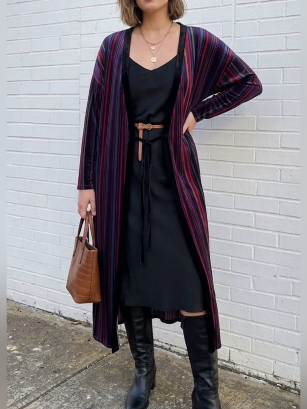 Zara Trafaluc Velvet Duster Robe Striped Festival Boho Long Cardigan OS